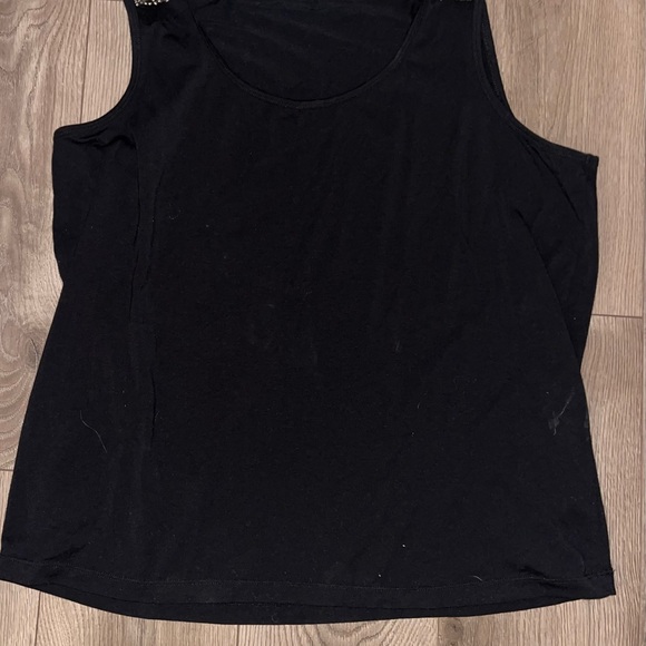 Peter Nygard Black Tank with Beaded Shoulder Accents - Picture 2 of 7
